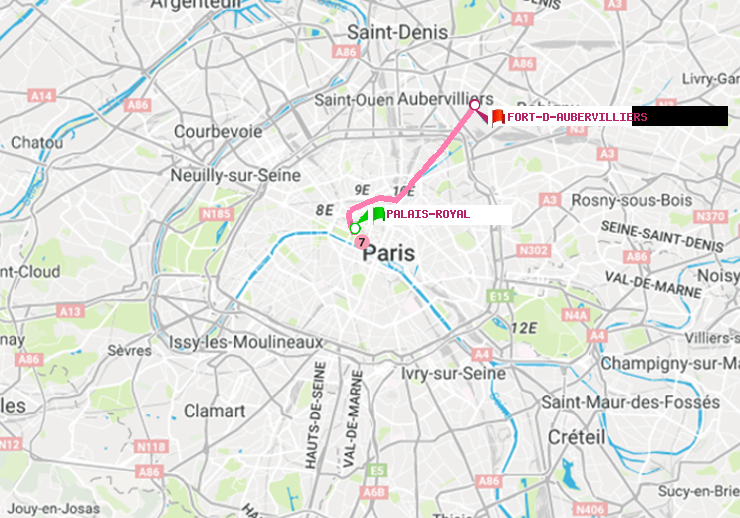 plan itinéraire ratp de Palais-Royal (Musée du Louvre) à Fort d