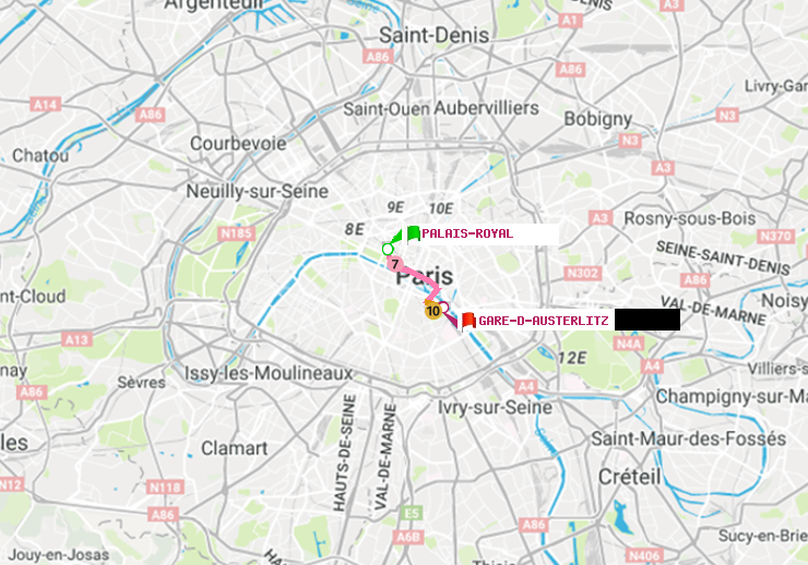 plan itinéraire ratp de Palais-Royal (Musée du Louvre) à Gare d
