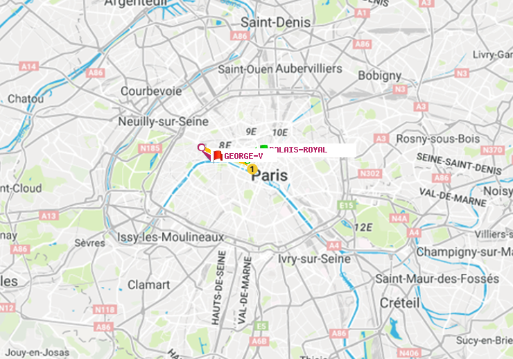 plan itinéraire ratp de Palais-Royal (Musée du Louvre) à George V