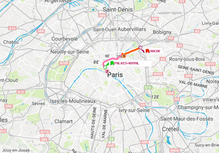 plan itinéraire ratp de Palais-Royal (Musée du Louvre) à Hoche