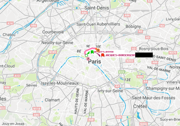 plan itinéraire ratp de Palais-Royal (Musée du Louvre) à Jacques-Bonsergent