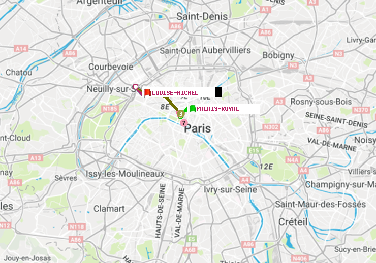 plan itinéraire ratp de Palais-Royal (Musée du Louvre) à Louise Michel