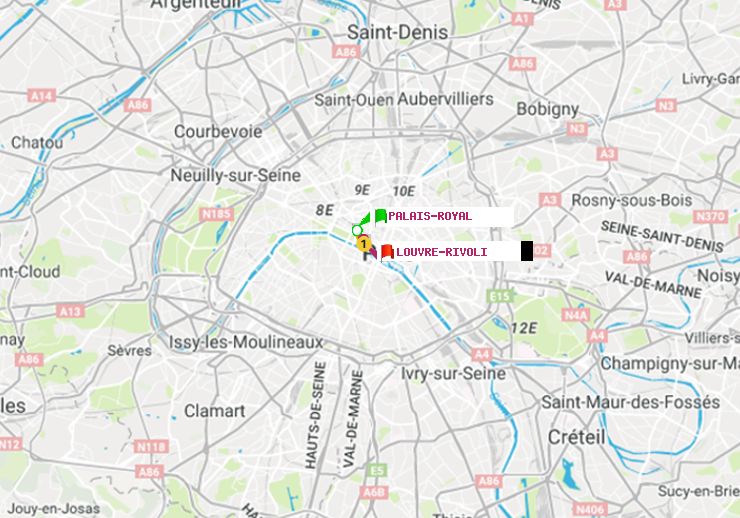 plan itinéraire ratp de Palais-Royal (Musée du Louvre) à Louvre-Rivoli