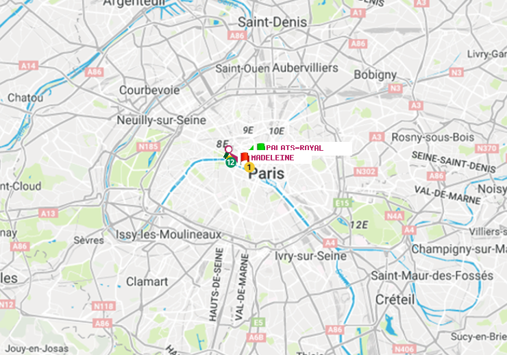plan itinéraire ratp de Palais-Royal (Musée du Louvre) à Madeleine
