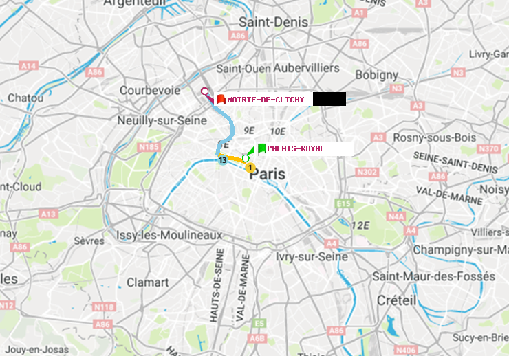plan itinéraire ratp de Palais-Royal (Musée du Louvre) à Mairie de Clichy