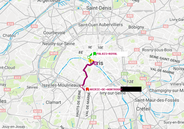 plan itinéraire ratp de Palais-Royal (Musée du Louvre) à Mairie de Montrouge