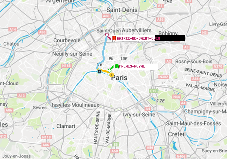 plan itinéraire ratp de Palais-Royal (Musée du Louvre) à Mairie de Saint-Ouen