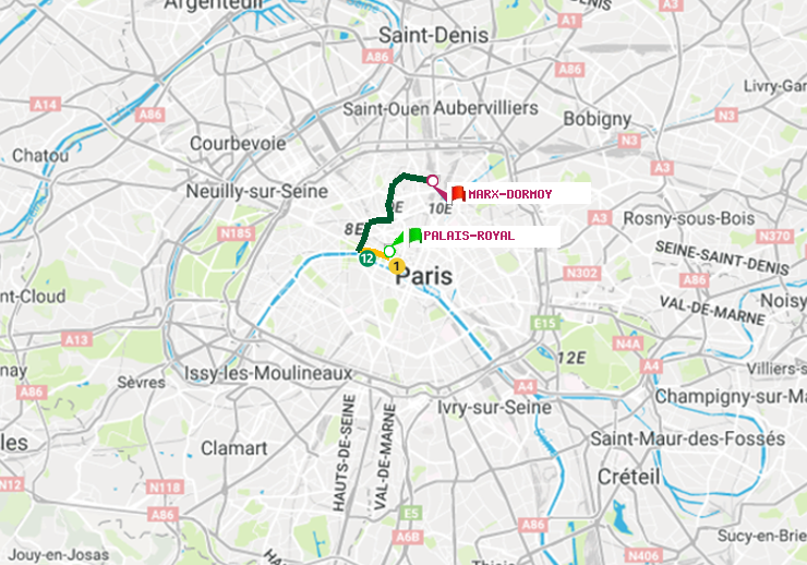 plan itinéraire ratp de Palais-Royal (Musée du Louvre) à Marx-Dormoy