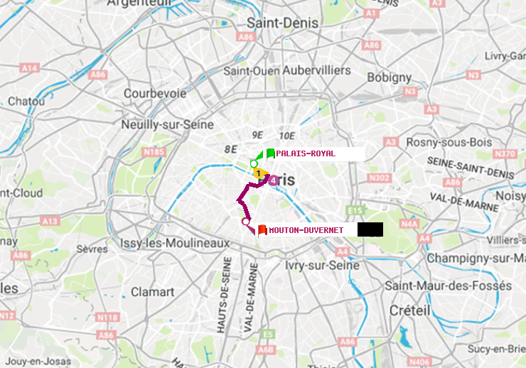 plan itinéraire ratp de Palais-Royal (Musée du Louvre) à Mouton-Duvernet