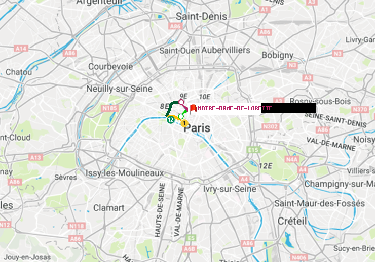 plan itinéraire ratp de Palais-Royal (Musée du Louvre) à Notre-Dame de Lorette