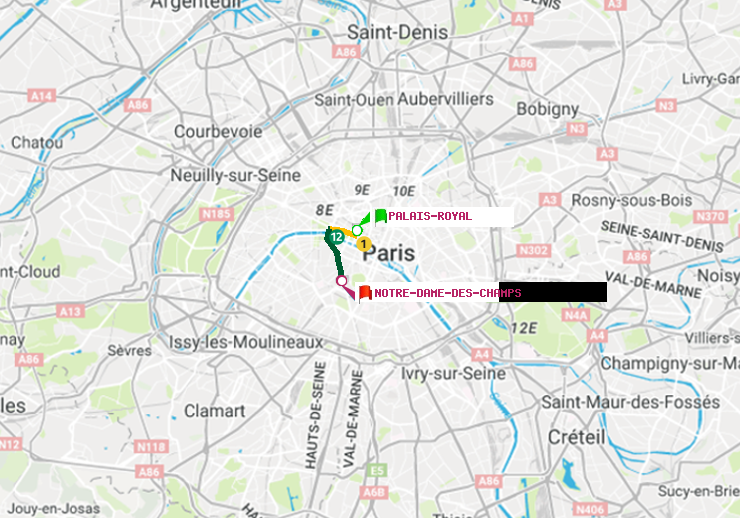 plan itinéraire ratp de Palais-Royal (Musée du Louvre) à Notre-Dame des Champs