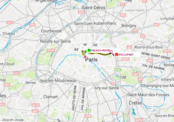 plan itinéraire ratp de Palais-Royal (Musée du Louvre) à Pelleport