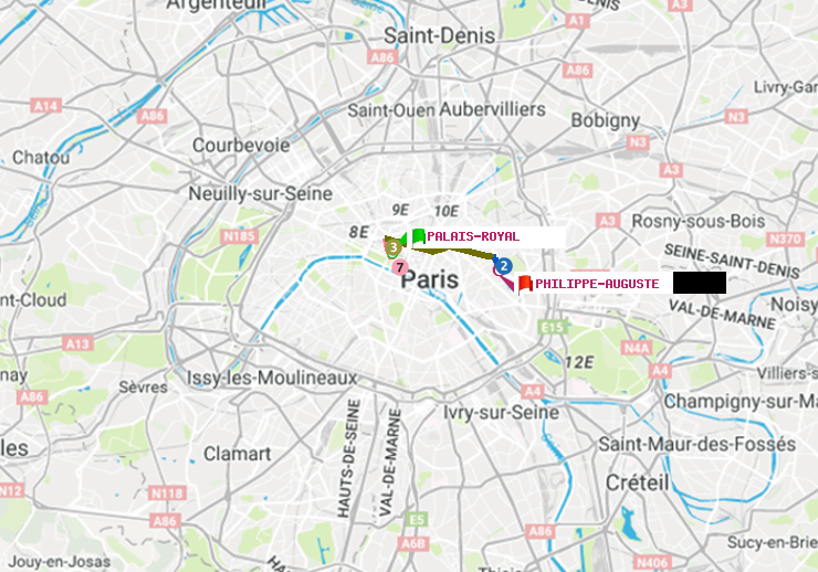 plan itinéraire ratp de Palais-Royal (Musée du Louvre) à Philippe Auguste