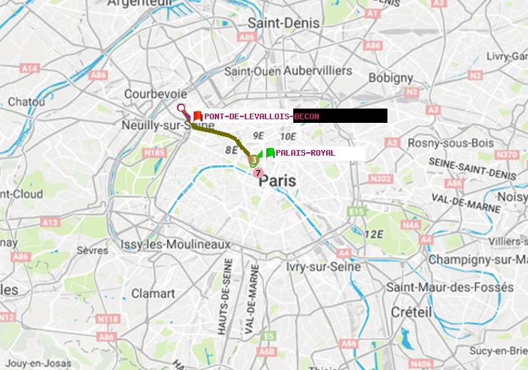 plan itinéraire ratp de Palais-Royal (Musée du Louvre) à Pont de Levallois-Bécon