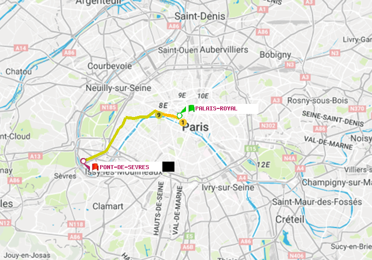 plan itinéraire ratp de Palais-Royal (Musée du Louvre) à Pont de Sèvres