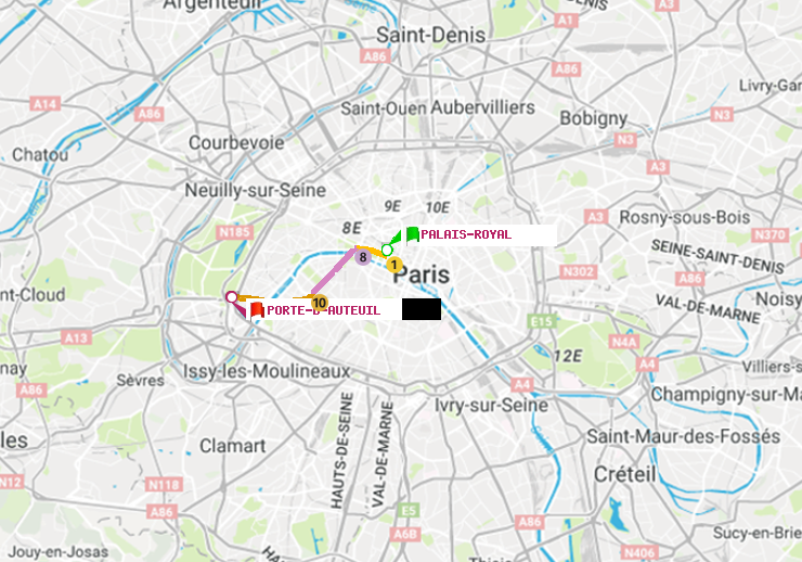 plan itinéraire ratp de Palais-Royal (Musée du Louvre) à Porte d