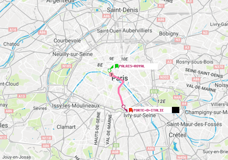 plan itinéraire ratp de Palais-Royal (Musée du Louvre) à Porte d