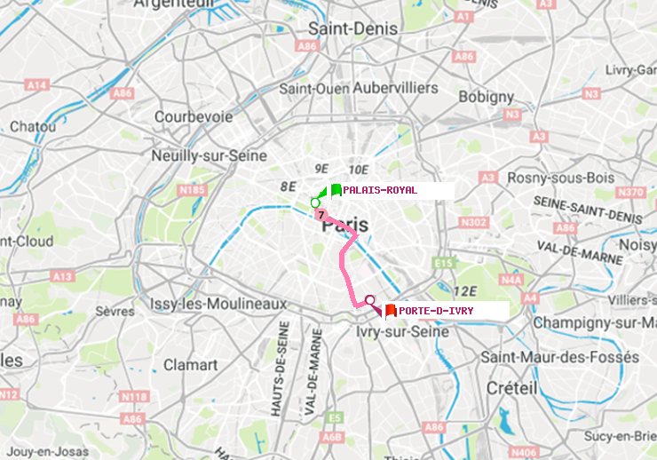 plan itinéraire ratp de Palais-Royal (Musée du Louvre) à Porte d