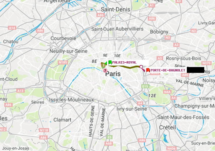 plan itinéraire ratp de Palais-Royal (Musée du Louvre) à Porte de Bagnolet