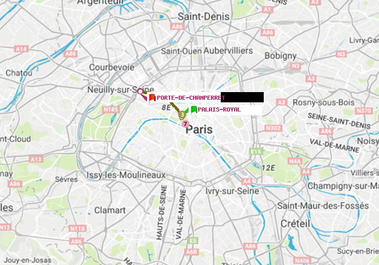 plan itinéraire ratp de Palais-Royal (Musée du Louvre) à Porte de Champerret