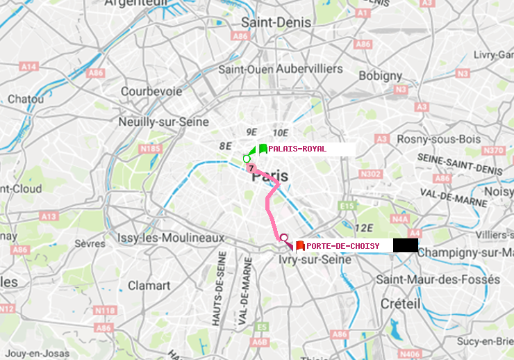 plan itinéraire ratp de Palais-Royal (Musée du Louvre) à Porte de Choisy
