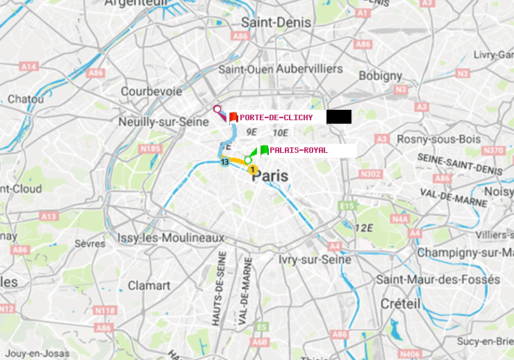 plan itinéraire ratp de Palais-Royal (Musée du Louvre) à Porte de Clichy