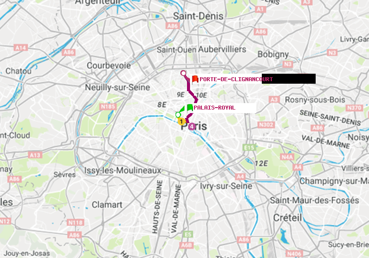plan itinéraire ratp de Palais-Royal (Musée du Louvre) à Porte de Clignancourt