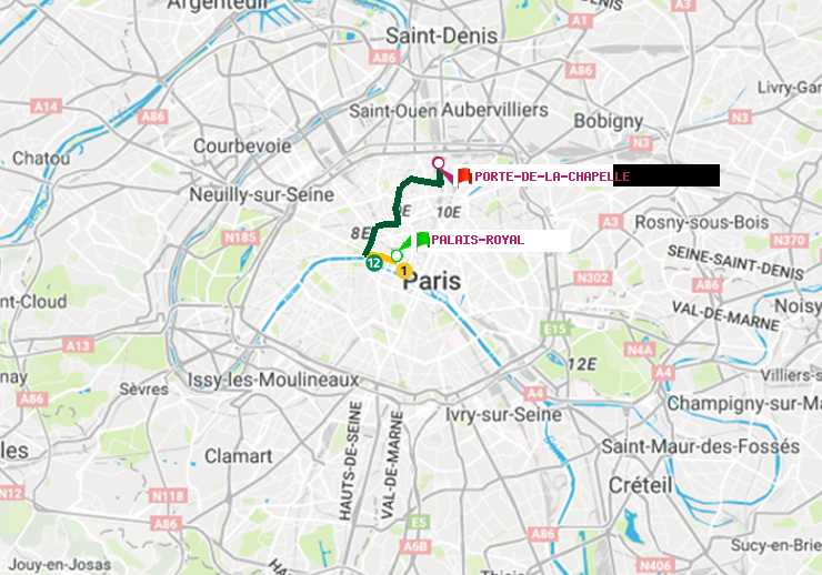 plan itinéraire ratp de Palais-Royal (Musée du Louvre) à Porte de la Chapelle
