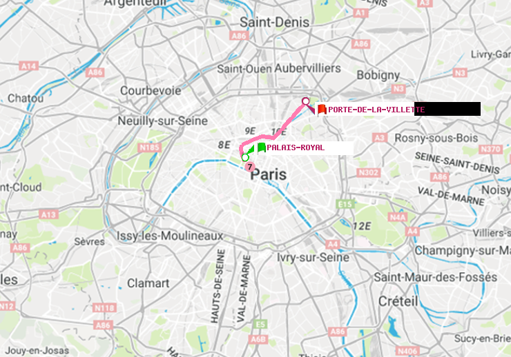 plan itinéraire ratp de Palais-Royal (Musée du Louvre) à Porte de la Villette