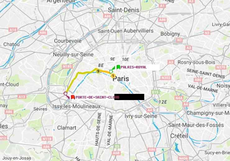 plan itinéraire ratp de Palais-Royal (Musée du Louvre) à Porte de Saint-Cloud