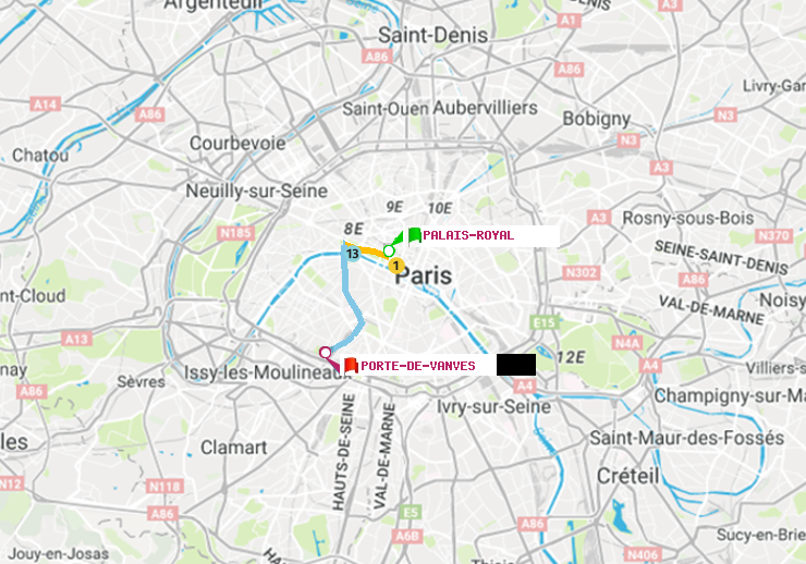 plan itinéraire ratp de Palais-Royal (Musée du Louvre) à Porte de Vanves