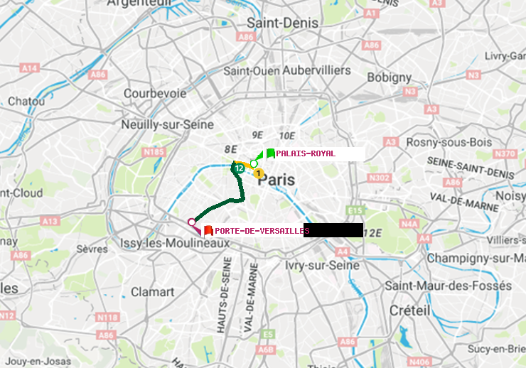 plan itinéraire ratp de Palais-Royal (Musée du Louvre) à Porte de Versailles