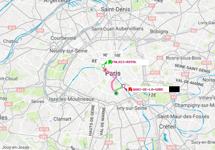 plan itinéraire ratp de Palais-Royal (Musée du Louvre) à Quai de la Gare