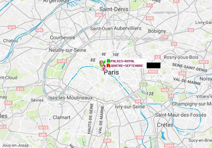 plan itinéraire ratp de Palais-Royal (Musée du Louvre) à Quatre Septembre