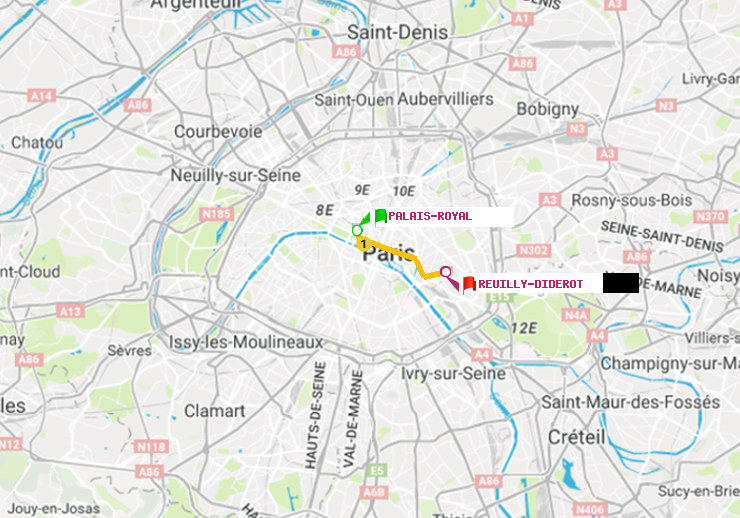 plan itinéraire ratp de Palais-Royal (Musée du Louvre) à Reuilly-Diderot