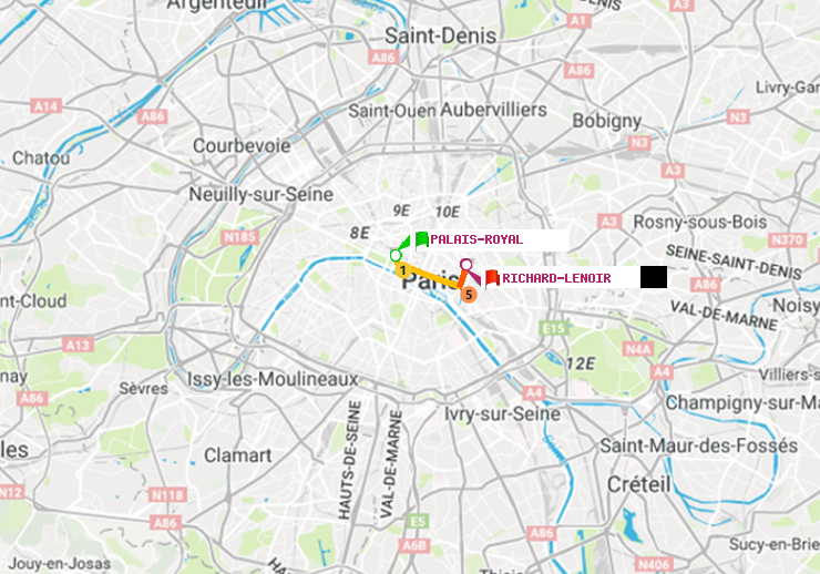 plan itinéraire ratp de Palais-Royal (Musée du Louvre) à Richard-Lenoir