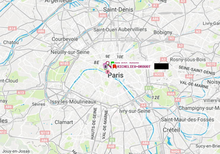plan itinéraire ratp de Palais-Royal (Musée du Louvre) à Richelieu-Drouot