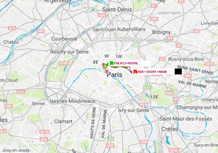 plan itinéraire ratp de Palais-Royal (Musée du Louvre) à Rue Saint-Maur