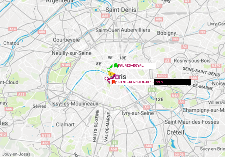 plan itinéraire ratp de Palais-Royal (Musée du Louvre) à Saint-Germain des Prés
