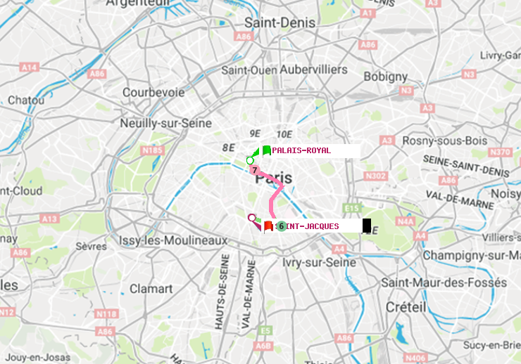 plan itinéraire ratp de Palais-Royal (Musée du Louvre) à Saint-Jacques