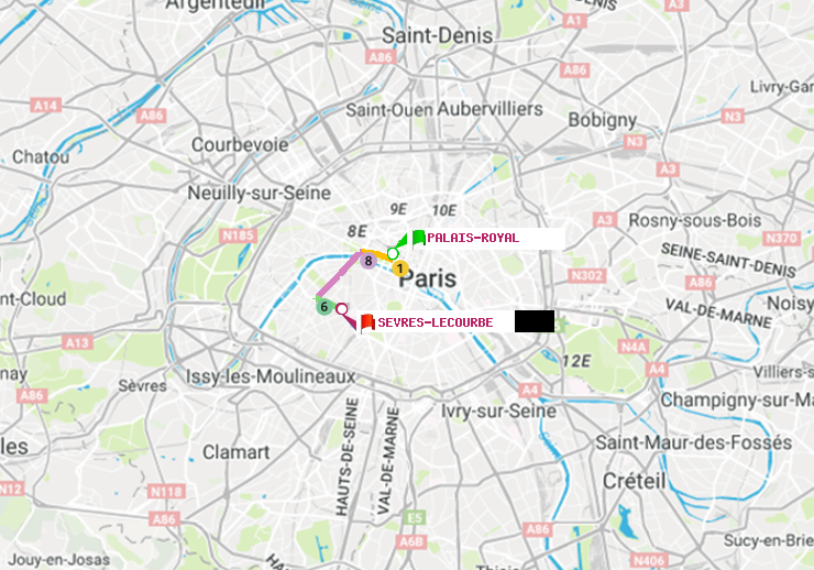 plan itinéraire ratp de Palais-Royal (Musée du Louvre) à Sèvres-Lecourbe