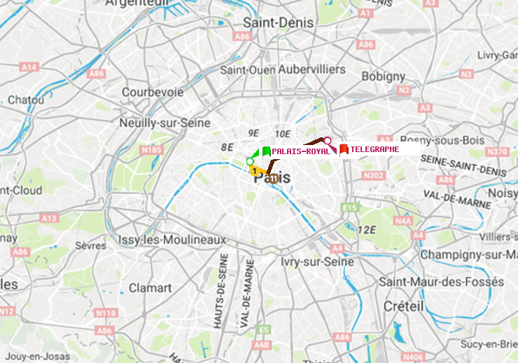 plan itinéraire ratp de Palais-Royal (Musée du Louvre) à Telegraphe