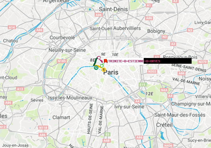 plan itinéraire ratp de Palais-Royal (Musée du Louvre) à Trinité-d