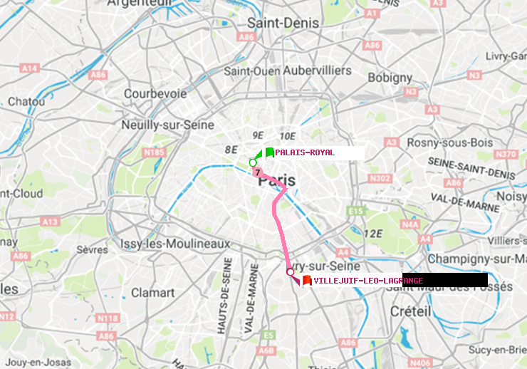 plan itinéraire ratp de Palais-Royal (Musée du Louvre) à Villejuif-Léo Lagrange