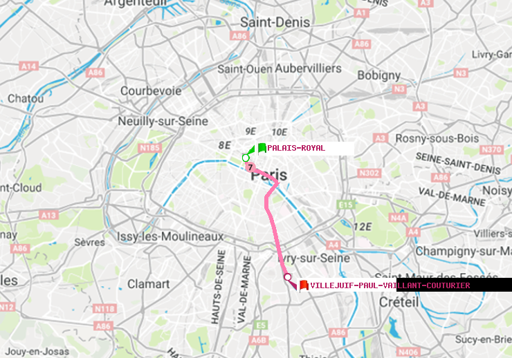 plan itinéraire ratp de Palais-Royal (Musée du Louvre) à Villejuif-Paul Vaillant Couturier (Hôpital Paul Brousse)