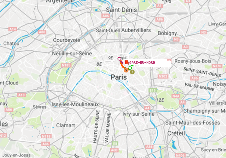 plan itinéraire ratp de Parmentier à Gare du Nord