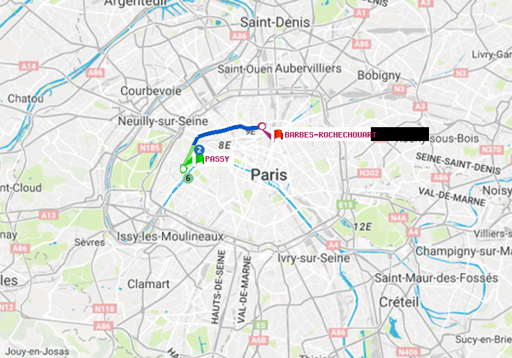 plan itinéraire ratp de Passy à Barbès-Rochechouart