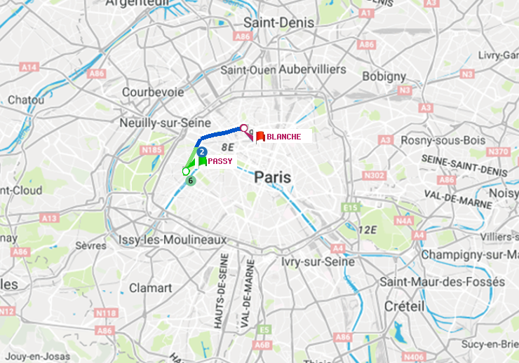 plan itinéraire ratp de Passy à Blanche