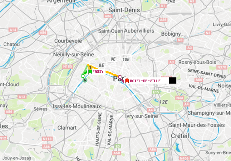 plan itinéraire ratp de Passy à Hôtel de Ville
