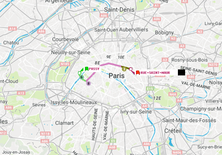 plan itinéraire ratp de Passy à Rue Saint-Maur